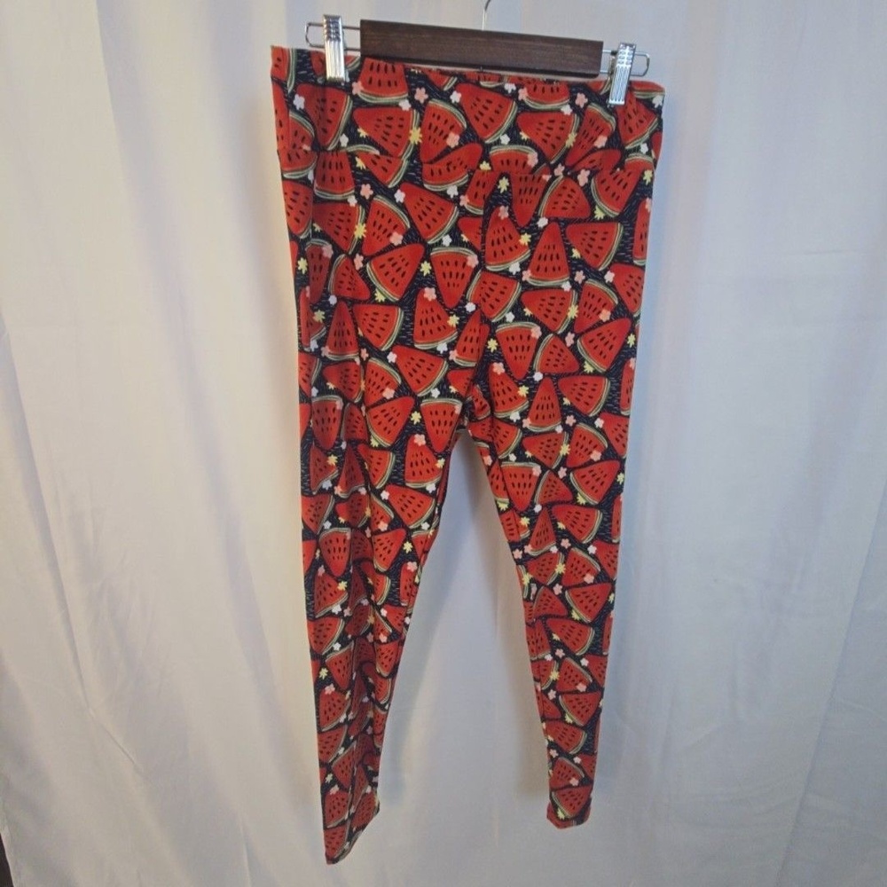 LuLaRoe Leggings Womens One Size Red Watermelon Print Stretch Ankle Yoga Pants